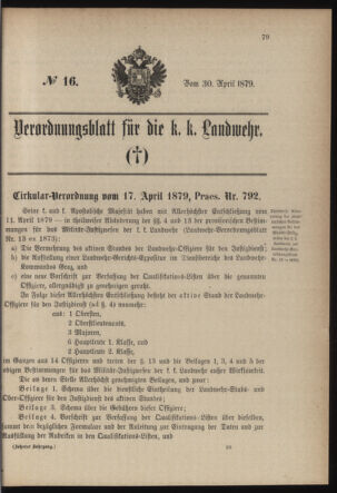 Verordnungsblatt für die Kaiserlich-Königliche Landwehr 18790430 Seite: 1