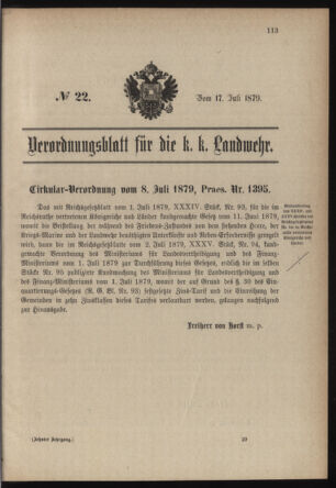 Verordnungsblatt für die Kaiserlich-Königliche Landwehr 18790717 Seite: 1