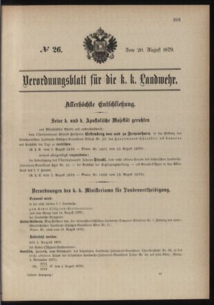 Verordnungsblatt für die Kaiserlich-Königliche Landwehr 18790820 Seite: 1