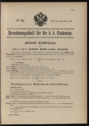 Verordnungsblatt für die Kaiserlich-Königliche Landwehr 18790927 Seite: 1