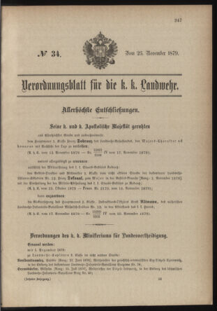 Verordnungsblatt für die Kaiserlich-Königliche Landwehr 18791125 Seite: 1