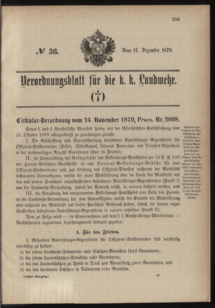 Verordnungsblatt für die Kaiserlich-Königliche Landwehr 18791217 Seite: 1