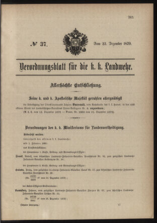 Verordnungsblatt für die Kaiserlich-Königliche Landwehr 18791223 Seite: 1