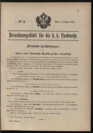 Verordnungsblatt für die Kaiserlich-Königliche Landwehr 18800203 Seite: 1