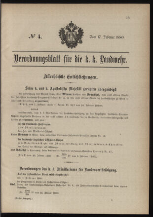 Verordnungsblatt für die Kaiserlich-Königliche Landwehr 18800217 Seite: 1