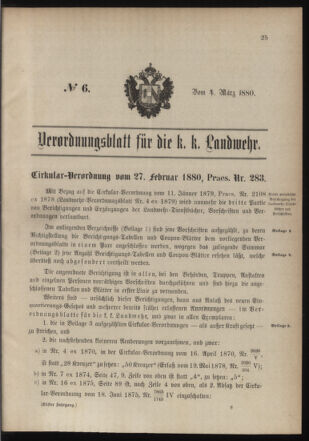 Verordnungsblatt für die Kaiserlich-Königliche Landwehr 18800304 Seite: 1