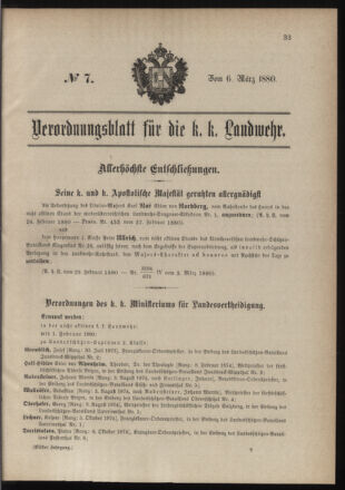 Verordnungsblatt für die Kaiserlich-Königliche Landwehr 18800306 Seite: 1