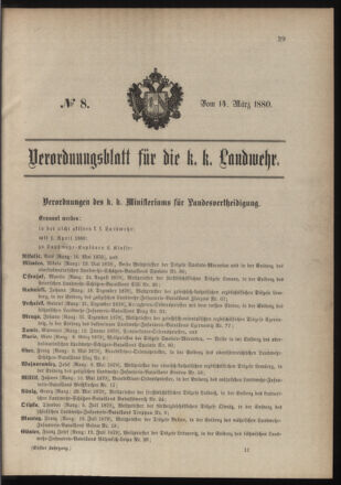 Verordnungsblatt für die Kaiserlich-Königliche Landwehr 18800314 Seite: 1