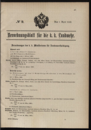 Verordnungsblatt für die Kaiserlich-Königliche Landwehr 18800401 Seite: 1