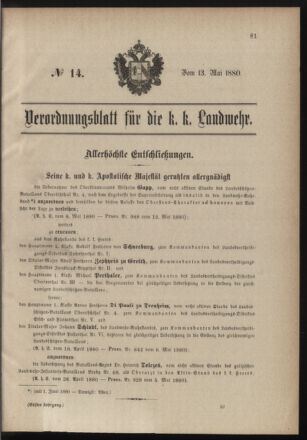 Verordnungsblatt für die Kaiserlich-Königliche Landwehr 18800513 Seite: 1