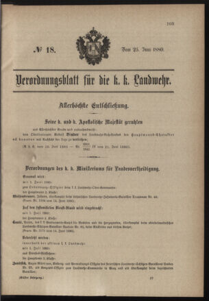 Verordnungsblatt für die Kaiserlich-Königliche Landwehr 18800625 Seite: 1