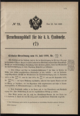 Verordnungsblatt für die Kaiserlich-Königliche Landwehr 18800723 Seite: 1