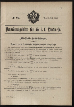 Verordnungsblatt für die Kaiserlich-Königliche Landwehr 18800731 Seite: 1