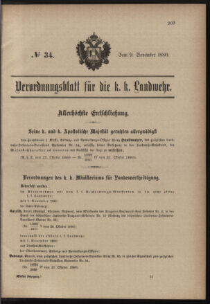 Verordnungsblatt für die Kaiserlich-Königliche Landwehr 18801109 Seite: 1