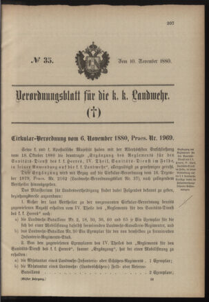 Verordnungsblatt für die Kaiserlich-Königliche Landwehr 18801110 Seite: 1