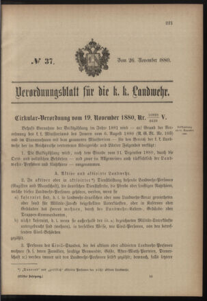 Verordnungsblatt für die Kaiserlich-Königliche Landwehr 18801126 Seite: 1