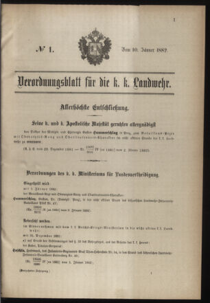 Verordnungsblatt für die Kaiserlich-Königliche Landwehr 18820110 Seite: 1