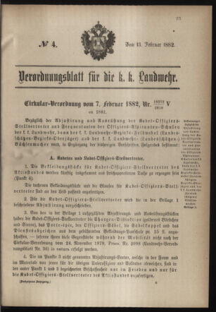 Verordnungsblatt für die Kaiserlich-Königliche Landwehr 18820213 Seite: 1