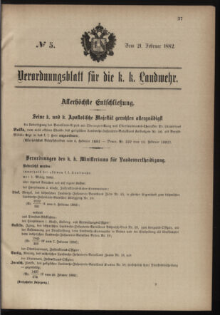 Verordnungsblatt für die Kaiserlich-Königliche Landwehr 18820221 Seite: 1