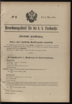 Verordnungsblatt für die Kaiserlich-Königliche Landwehr 18820302 Seite: 1