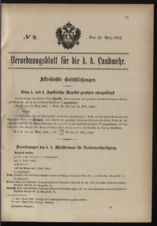 Verordnungsblatt für die Kaiserlich-Königliche Landwehr 18820323 Seite: 1