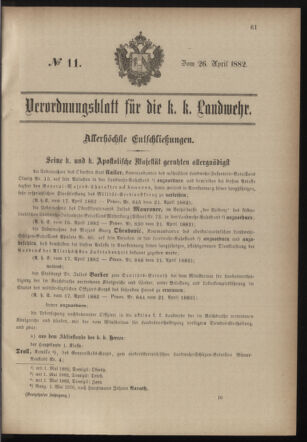 Verordnungsblatt für die Kaiserlich-Königliche Landwehr 18820426 Seite: 1