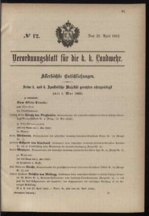 Verordnungsblatt für die Kaiserlich-Königliche Landwehr 18820429 Seite: 1