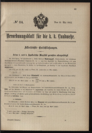 Verordnungsblatt für die Kaiserlich-Königliche Landwehr 18820519 Seite: 1