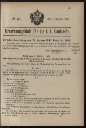 Verordnungsblatt für die Kaiserlich-Königliche Landwehr 18821104 Seite: 1