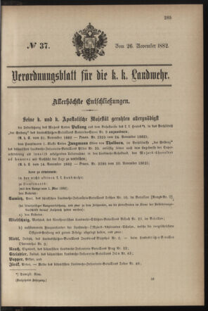 Verordnungsblatt für die Kaiserlich-Königliche Landwehr 18821126 Seite: 1