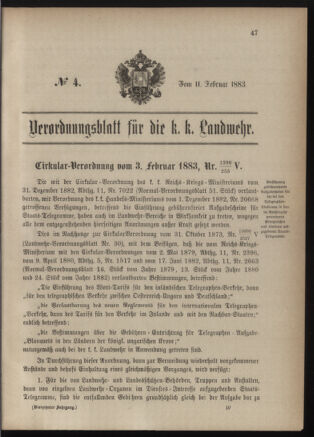 Verordnungsblatt für die Kaiserlich-Königliche Landwehr 18830211 Seite: 1