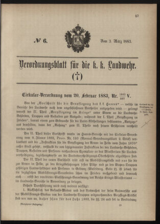 Verordnungsblatt für die Kaiserlich-Königliche Landwehr 18830303 Seite: 1