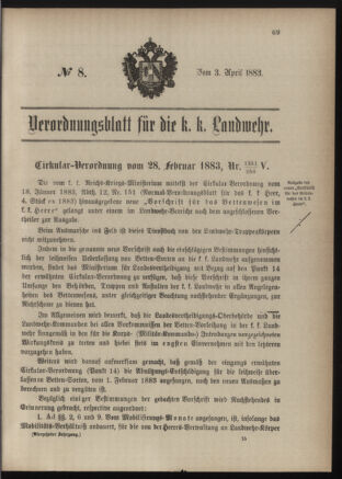 Verordnungsblatt für die Kaiserlich-Königliche Landwehr 18830403 Seite: 1