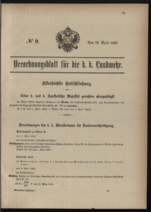 Verordnungsblatt für die Kaiserlich-Königliche Landwehr 18830414 Seite: 1