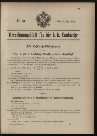 Verordnungsblatt für die Kaiserlich-Königliche Landwehr 18830531 Seite: 1