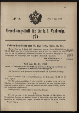 Verordnungsblatt für die Kaiserlich-Königliche Landwehr 18830607 Seite: 1