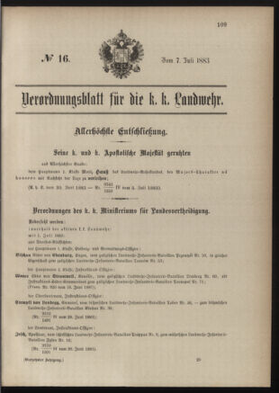 Verordnungsblatt für die Kaiserlich-Königliche Landwehr 18830707 Seite: 1