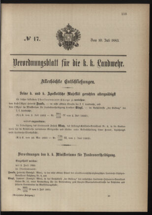 Verordnungsblatt für die Kaiserlich-Königliche Landwehr 18830710 Seite: 1