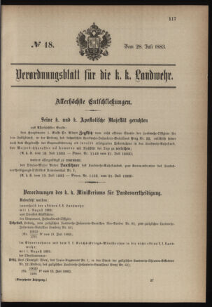 Verordnungsblatt für die Kaiserlich-Königliche Landwehr 18830728 Seite: 1