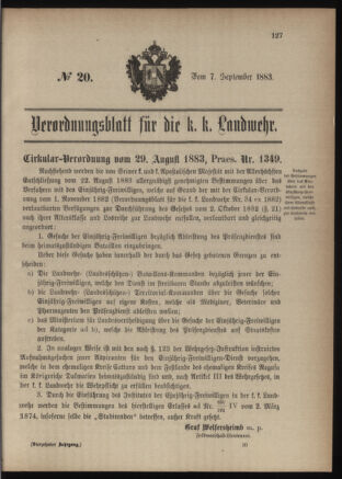 Verordnungsblatt für die Kaiserlich-Königliche Landwehr 18830907 Seite: 1