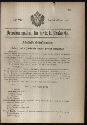 Verordnungsblatt für die Kaiserlich-Königliche Landwehr 18831030 Seite: 1