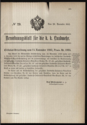 Verordnungsblatt für die Kaiserlich-Königliche Landwehr 18831120 Seite: 1