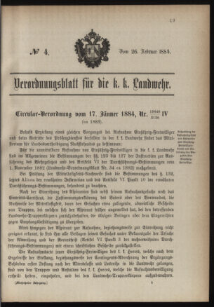 Verordnungsblatt für die Kaiserlich-Königliche Landwehr 18840226 Seite: 1