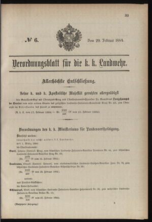 Verordnungsblatt für die Kaiserlich-Königliche Landwehr 18840229 Seite: 1