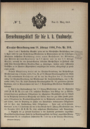 Verordnungsblatt für die Kaiserlich-Königliche Landwehr 18840313 Seite: 1