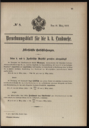 Verordnungsblatt für die Kaiserlich-Königliche Landwehr 18840314 Seite: 1