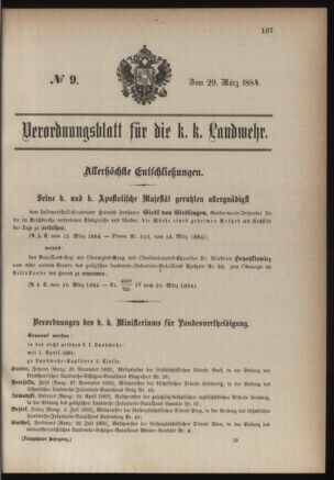 Verordnungsblatt für die Kaiserlich-Königliche Landwehr 18840329 Seite: 1