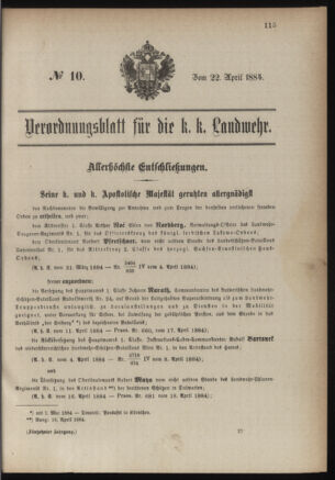 Verordnungsblatt für die Kaiserlich-Königliche Landwehr 18840422 Seite: 1