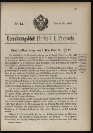 Verordnungsblatt für die Kaiserlich-Königliche Landwehr 18840531 Seite: 1