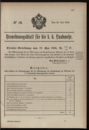 Verordnungsblatt für die Kaiserlich-Königliche Landwehr 18840610 Seite: 1